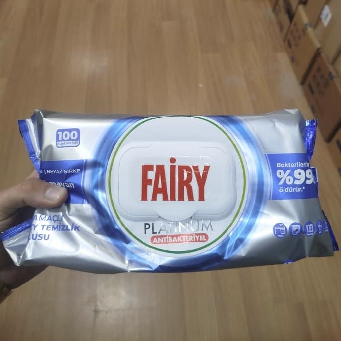 دستمال مرطوب چند منظوره سطوح فیری با خاصیت آنتی باکتریایی Fairy مدل Platinum بسته 100 عددی